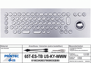 Клавиатура антивандальная TKV-065-TB38V-IP65-MGEH-USB-US/CYR (KV17269+)