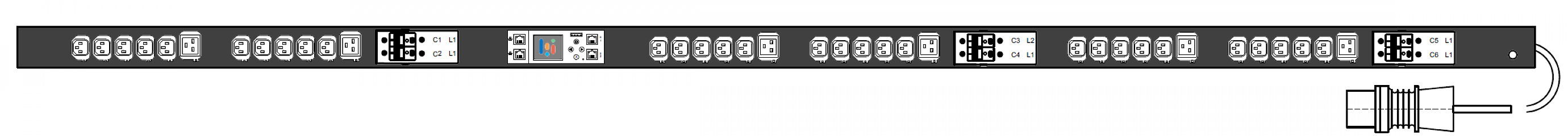 PWG2-9432-330-96-TIP POWERGuard2 PDU, 32A Three Phase ZeroU, 36 x IEC Sockets (30 x C13 - 6 x C19), Outlet Metering & Switching