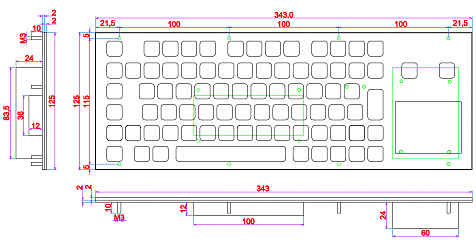 Промышленная клавиатура K-TEK-D343TP-FN-W-US/RU-USB